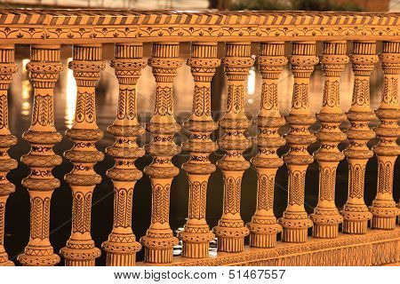Night at famous Plaza de Espana in Sevilla, side view