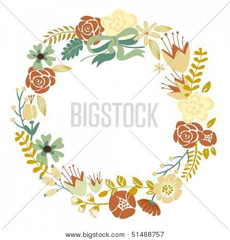 Autumn Floral Frame Collection. Set of cute retro flowers arranged un a shape of the wreath perfect for wedding invitations and birthday cards 