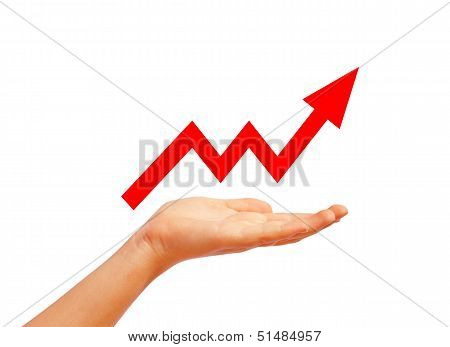 Red raised arrow, growth symbol