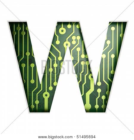 Electric curcuit board letters and numbers collection: W isolate