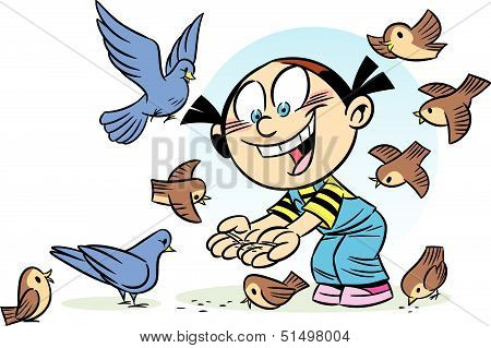bird feeding girl