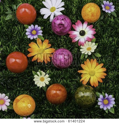 Colorful Easter eggs meadow