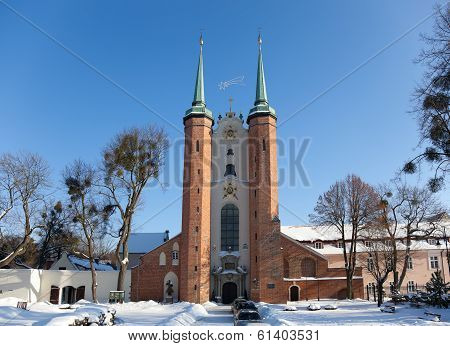 Cathedral Oliwa In Winter, Poland.