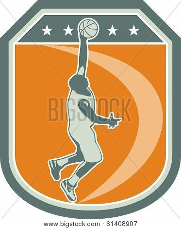 Basketball Player Rebounding Ball Shield Retro