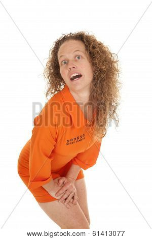 Woman Inmate Orange Lean Forward