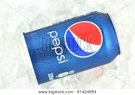 Can of Pepsi drink on ice