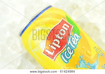 Lipton Ice Tea drink in a can isolated on white background
