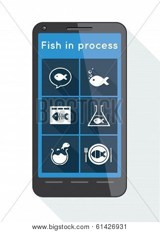 flat menu buttons with fish icons on smartphone