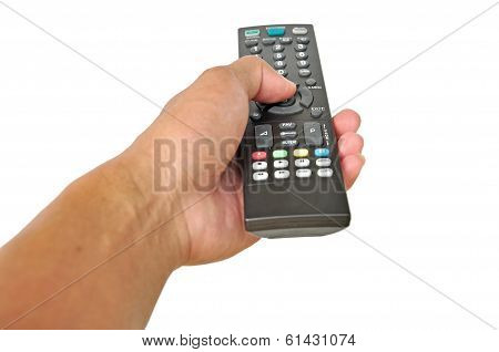 man hand holding remote