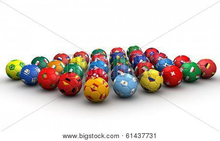 Country flag soccer balls 3d illustration
