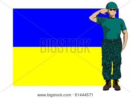 Soldier in uniform with Ukrainian flag