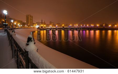 Evening shot of promenade on the river Kalmius