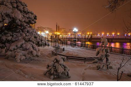 Evening shot of promenade on the river Kalmius