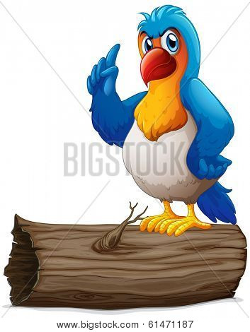 Illustration of a parrot above a log on a white background