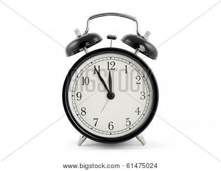 Black old style alarm clock with clipping path