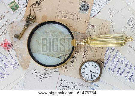 old mail  with  old finding glass