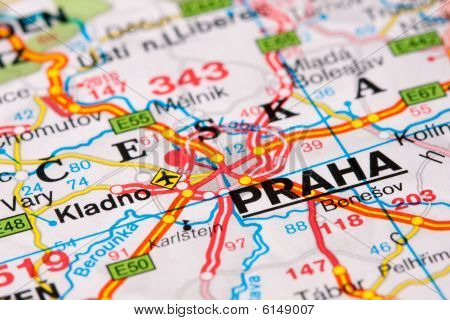 Mappa di strada nei dintorni di Praga