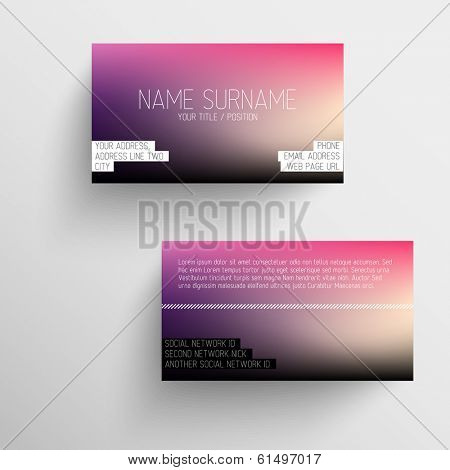 Modern business card template with blurred background and white text