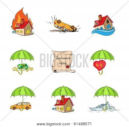 Insurance Security Icons Set