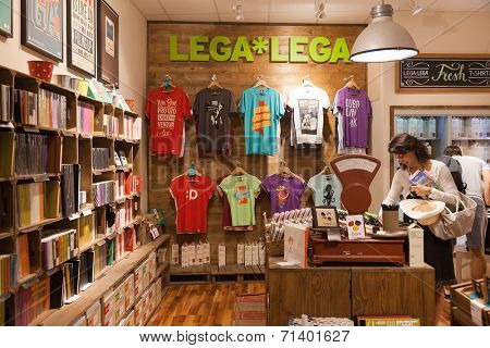 DUBROVNIK, CROATIA - MAY 28, 2014: Tourists in Lega Lega, popular Croatian design store. All of their products are entirely invented, designed and produced in Croatia.