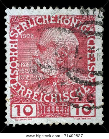 AUSTRIA - CIRCA 1908: stamp printed by Austria, shows Franz Josef, circa 1908