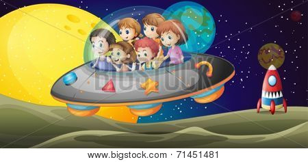 Illustration of the kids in the outerspace