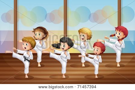 Illustration of the kids practicing karate