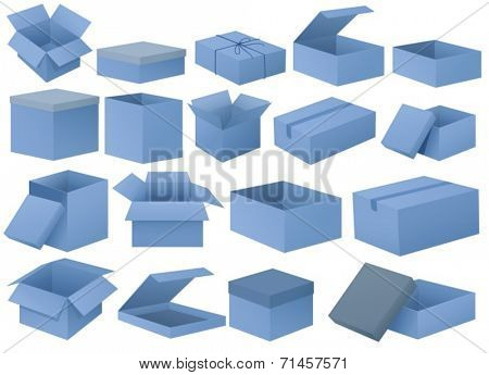 Illustration of the set of blue boxes on a white background