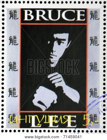 REPUBLIC OF SAKHA (YAKUTIA) - CIRCA 2000: A stamp printed in Yakutia shows Bruce Lee circa 2000