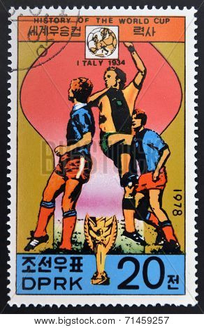 NORTH KOREA - CIRCA 1978: a stamp printed in North Korea shows football players World football cup