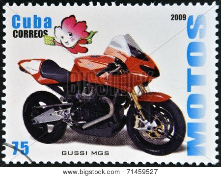 CUBA - CIRCA 2009: A stamp printed in Cuba dedicated to the motorbikes shows Gussi MGS circa 2009