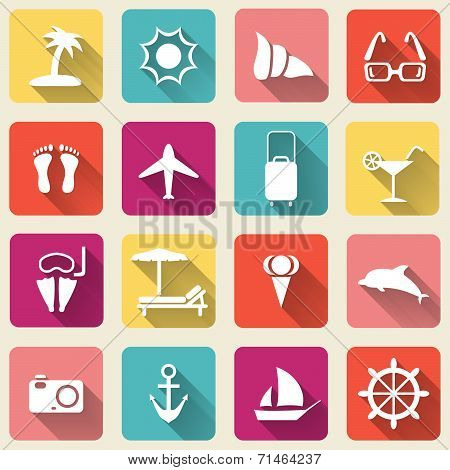 Summer travel icons long shadow