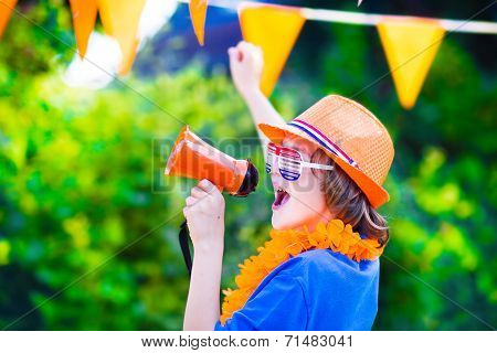 Dutch Football Fan, Little Boy Cheering