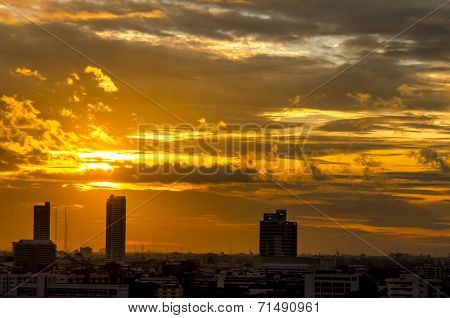 Bangkok city sunset scenery with concrete ground