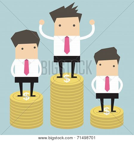 Businessman winner standing on gold coin vector