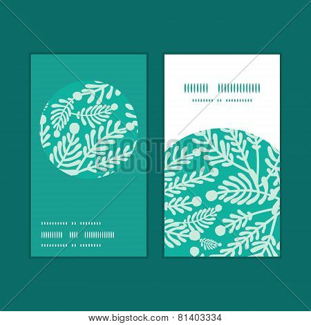 Vector emerald green plants vertical round frame pattern business cards set