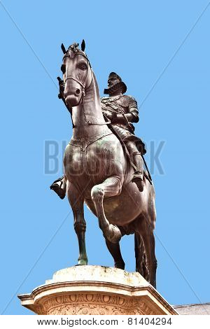 MADRID, SPAIN - DEC 22, 2012: Statue of Philipp III at the Plaza Mayor in Madrid