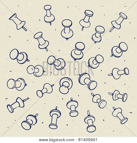 Hand drawn illustration of push pins on a light background