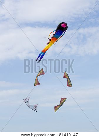 Great Octopus-like Kite In The Group Of Small Kites