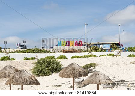 CANCUN - JANUARY 18: CANCUN inscription in front of the Playa Delfines beach on 18 January 2015 in Cancun, Mexico. This is one of the best beaches in the Mexico.