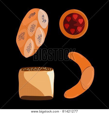 Set of common Central European bread isolated on black