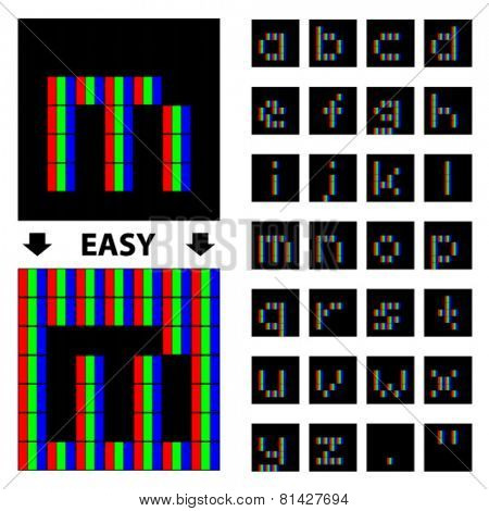 vector RGB pixel lower case font alphabet