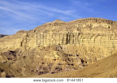 Mount Wall Of Small Crater In Negev Desert.