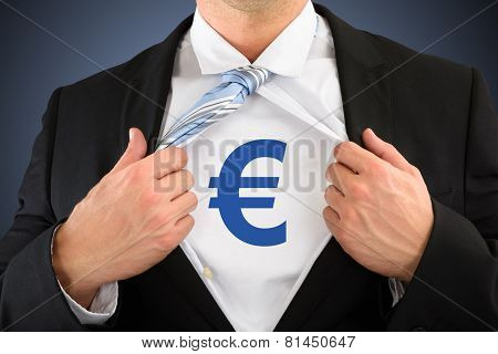 Businessman Showing Euro Sign On His Chest