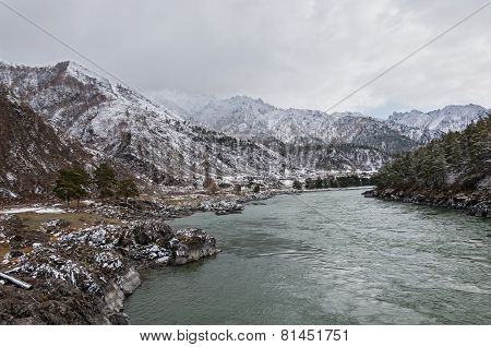 Mountain River First Snow Winter