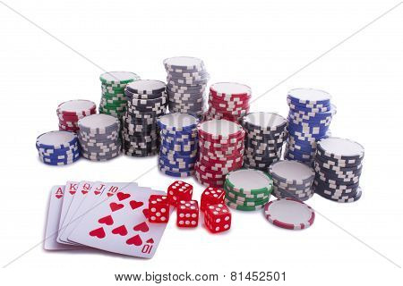 Poker Chips With Cards And Dices