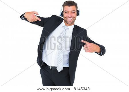 Businessman wearing headset on white background