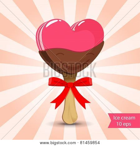 Vector. Pink ice cream with chocolate glaze. Valentine day.