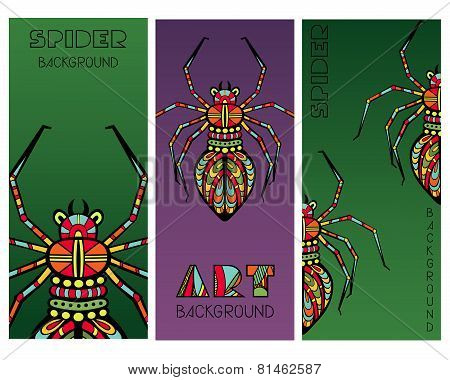 Set Of Cards With Abstract Spiders