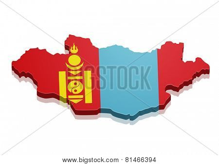 detailed illustration of a map of Mongolia with flag, eps10 vector